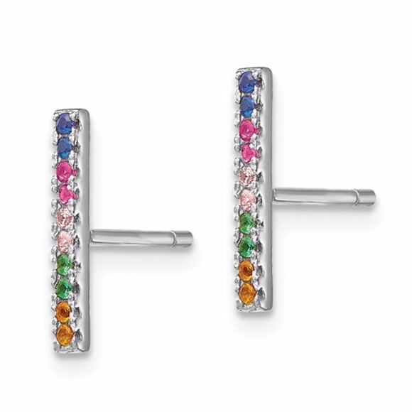 Sterling Silver Colorful CZ Bar Post Earrings - Picture 3 of 3